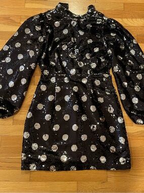 Sister Jane Black Sequin Mini Dress with Silver Polka Dots